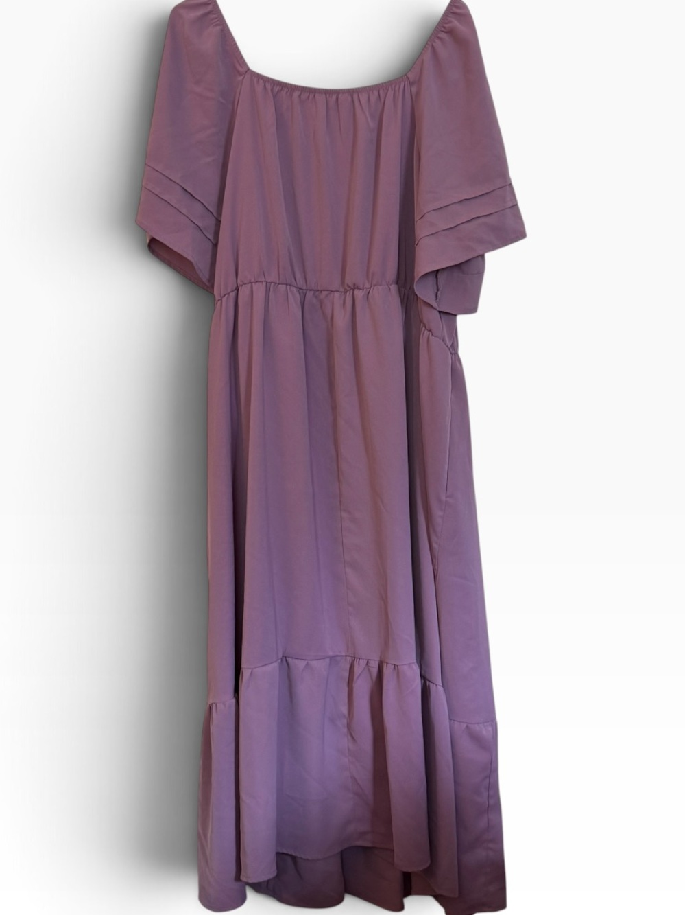 BloomChic Lavender Tiered Midi Dress with Lace Panel Flutter Sleeve - Picture 6 of 9